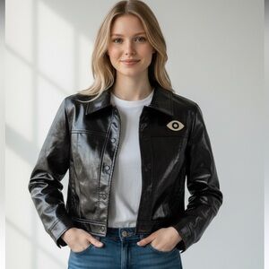 Urban Outfitters Veda Shiny Black Leather Jacket Small